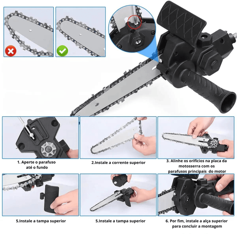 Kit Adaptador de Motosserra para Furadeira e Parafusadeira Elétrica Drill Chainsaw 6 Pol - Casa TechX